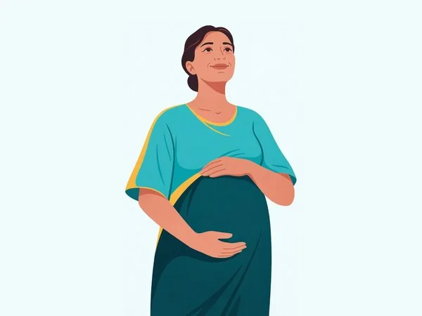 Ilustração de gestante com as mãos na barriga