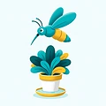 Ilustração de um mosquito sobre um vaso de planta