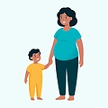 Ilustração de gestante de mãos dadas com uma criança