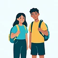 Ilustração de dois adolescentes de mochila